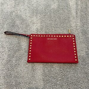 Michael Kors Red Wristlet with Gold Studs